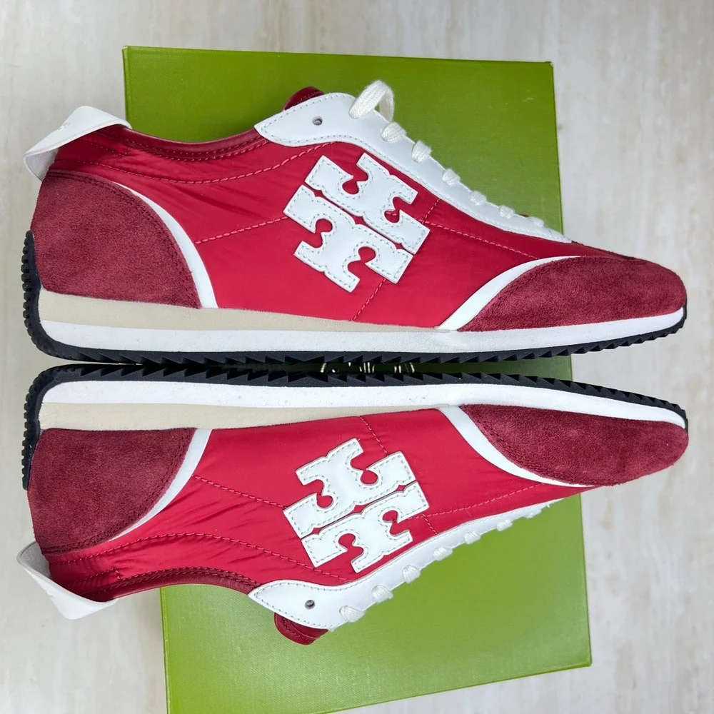 Tory Burch Vintage Sneaker 2.0 Tory Red White Leather Suede 164280 Womens 10.5